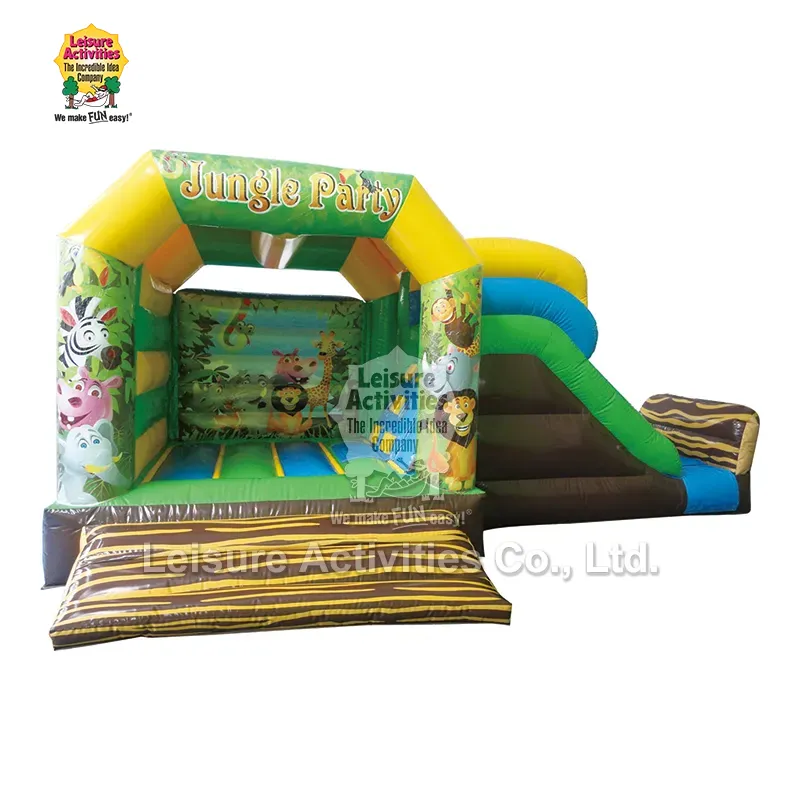 Mažas pripučiamas daugiažaidimas Bouncy Castles Jungle vakarėlis su skaidrėmis